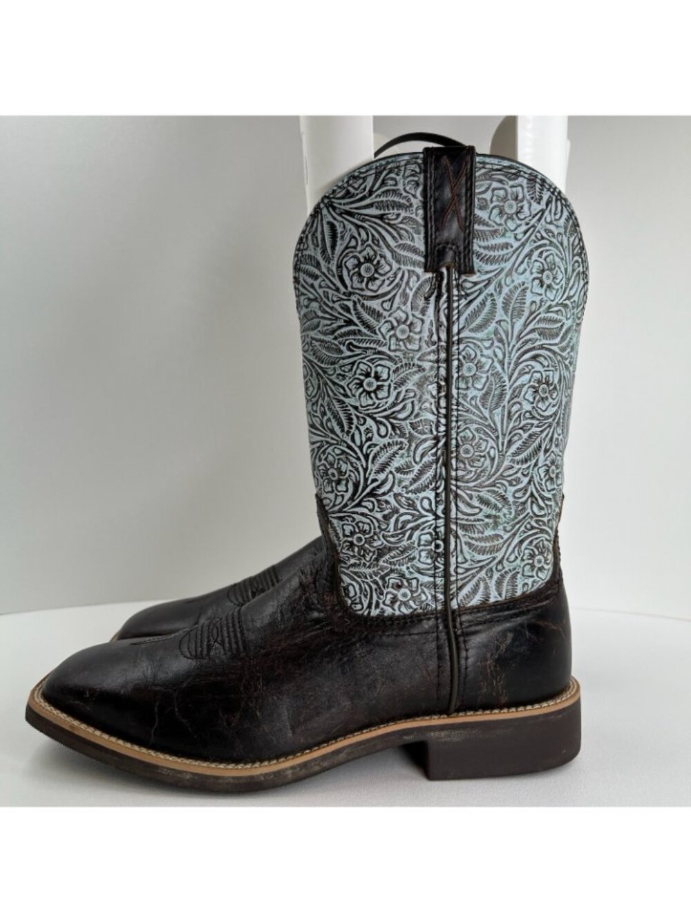 Twisted X Western Boots Womens Sz 9.5B Antibacterial Tooled Floral Leather Brown - Picture 2 of 13